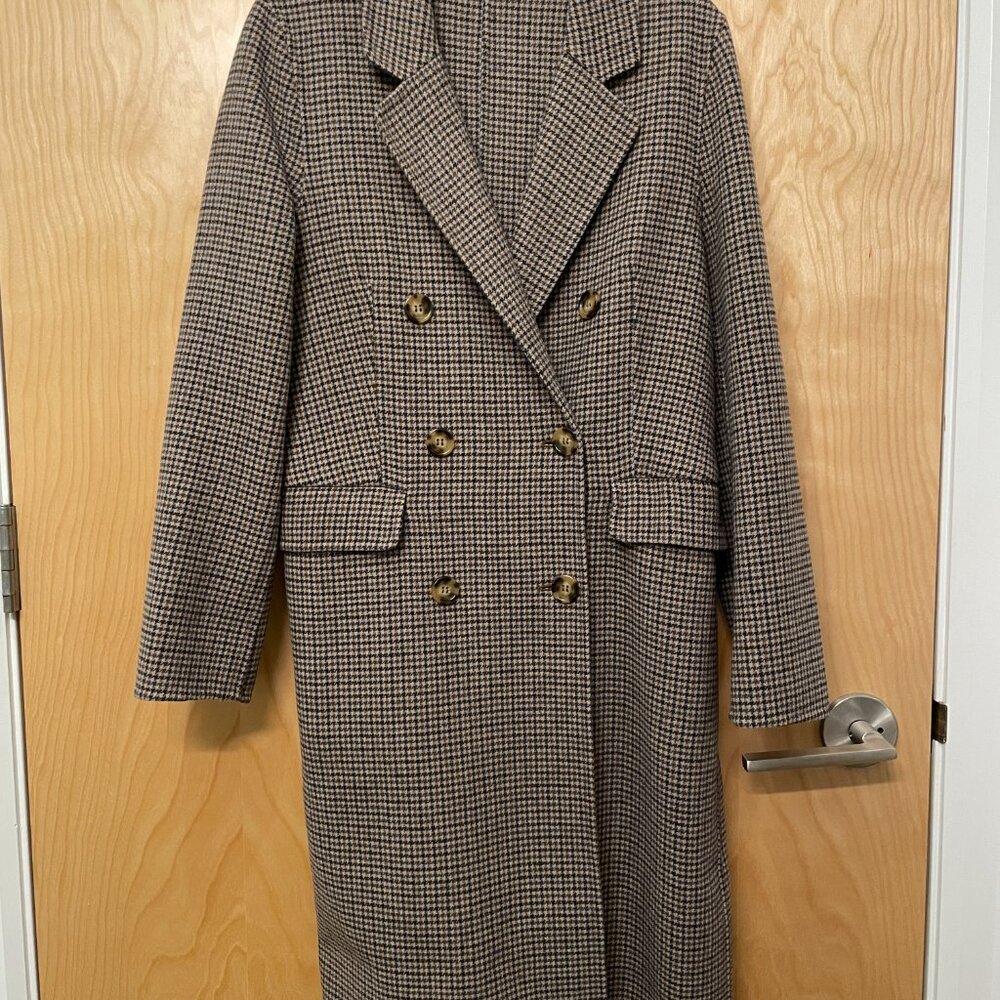 & Other Stories Brown Plaid Wool Long Coat Size 4